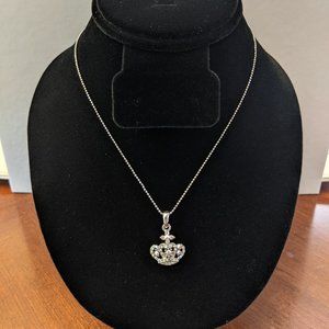 Cute Silver Crown Necklace with inlaid Rhinestones